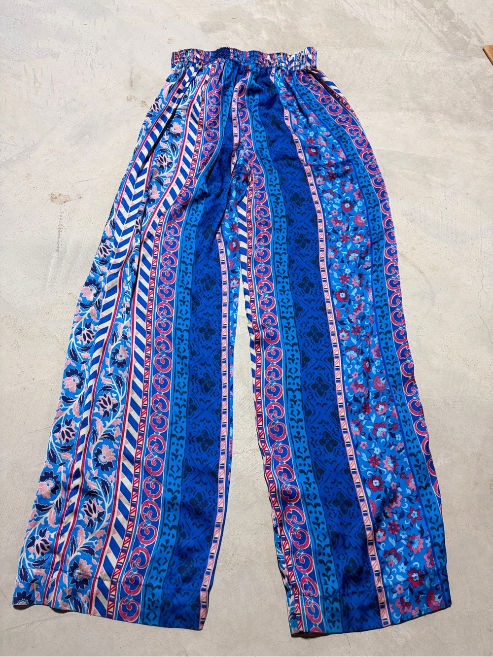 Zara Blue Multi-Pattern Wide-Leg Pants - Picture 9 of 14